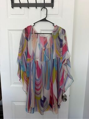 Trina Turk Multicolor Sheer Watercolor Dress Top